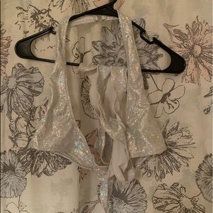 Iheartraves Wrap Around Silver Holographic Top
